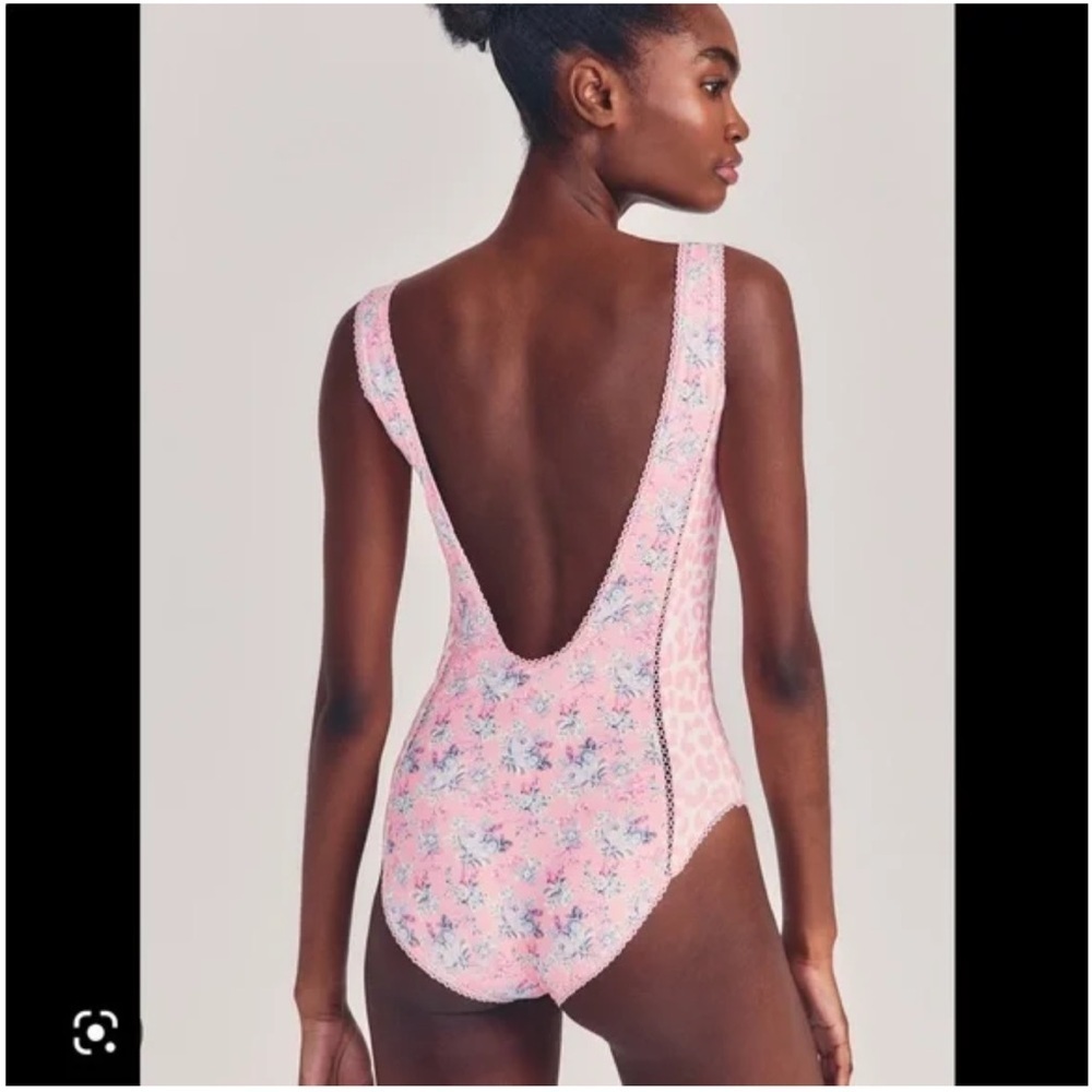 LoveShackFancy Mikkel One Piece Swim Bathing Suit Floral Pink View 3